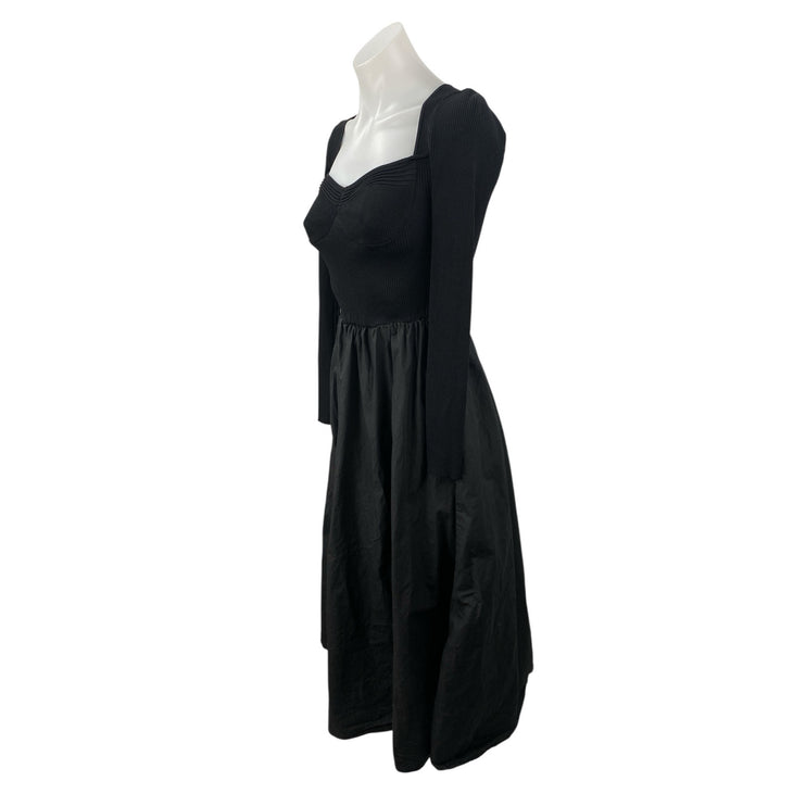 Moon River Mixed Media Black Sweetheart Neck Long Sleeve  Midi Flare A-Line XS