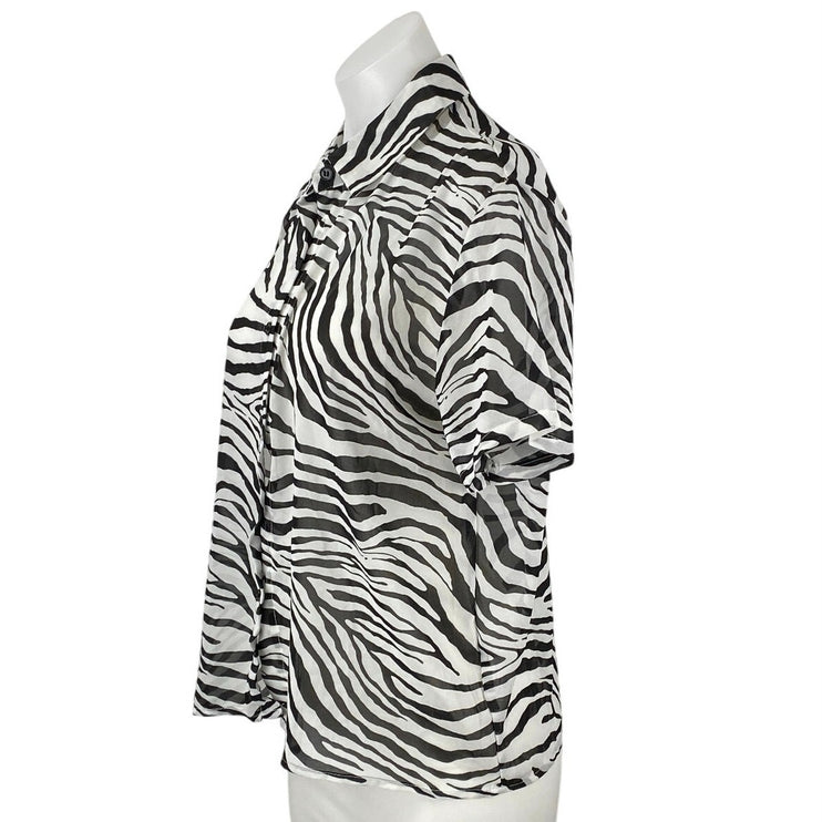 Princess Polly Black White Zebra Animal Print Short Sleeve Button Up Shirt Top 6
