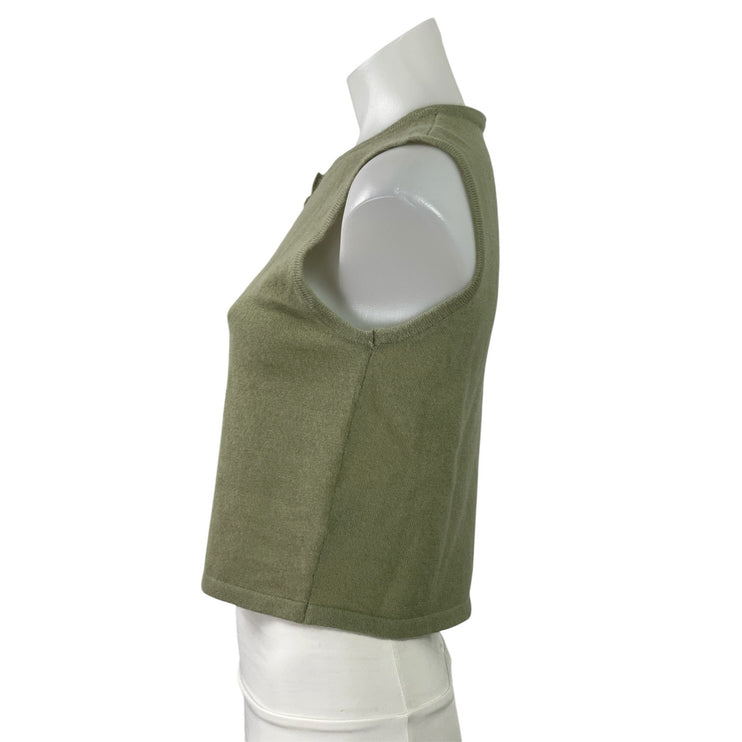 House of Harlow 1960 Green 100% Cashmere Button Up Tank Crop Cardigan Sweater XS