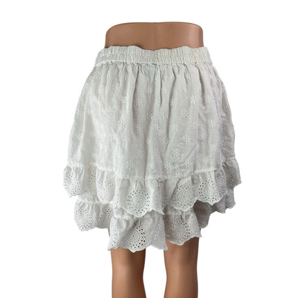 Gap White Eyelet Embroidered Elastic Waist Tiered Mini Flare A-Line Skirt Size M