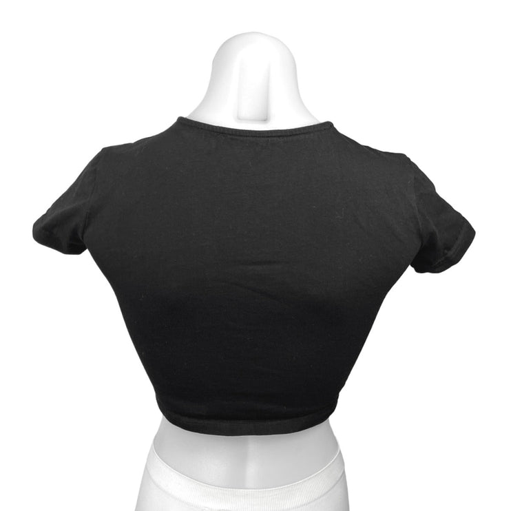 Finesse Black Flower Cutout Crew Neck Short Sleeve Casual Crop Tee Top Size XS