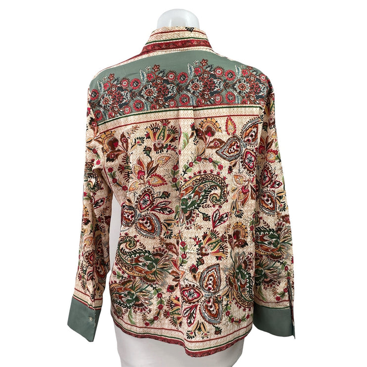 VRG Grl Womens Multicolor Paisley Print Button Down Long Sleeve Shirt Top Size L
