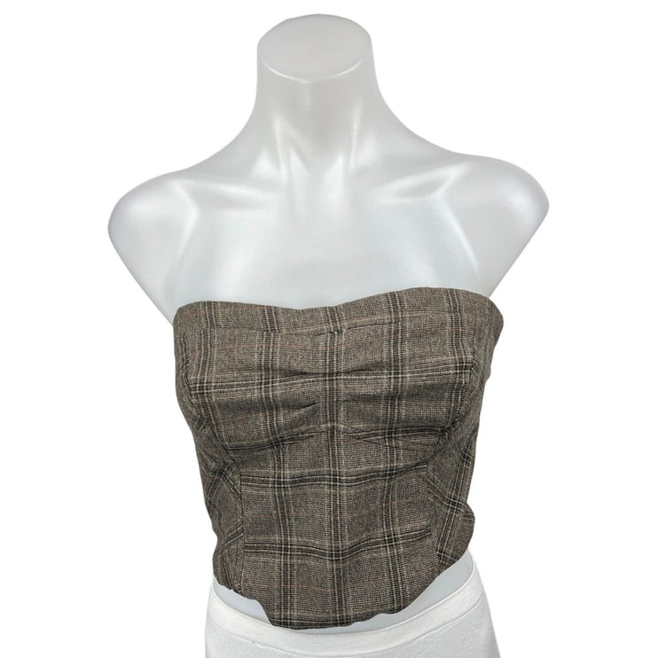 Free People Multicolor Plaid Sleeveless Strapless Bandeau Tube Crop Top Size 6