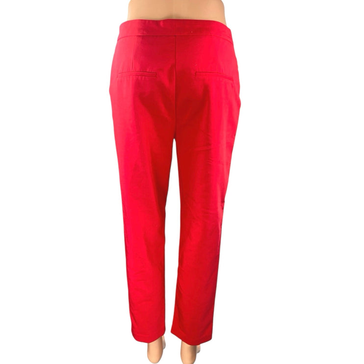MNG Mango Women's Red High Waisted Tapered Leg Cropped Trousers Pants Size 4