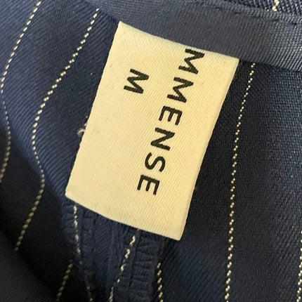 Commense Women's Navy Blue Pinstriped High Rise Wide Leg Trousers Pants Size M