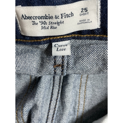 Abercrombie & Fitch Womens Dark Blue Wash Mid Rise Straight Denim Jeans Pants 25