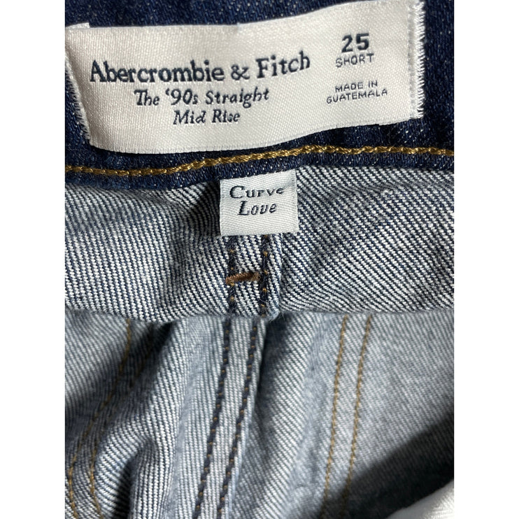 Abercrombie & Fitch Womens Dark Blue Wash Mid Rise Straight Denim Jeans Pants 25