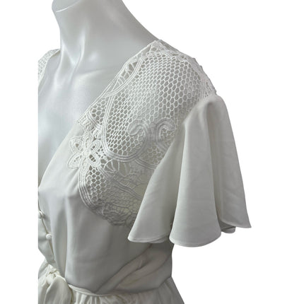 BB Dakota First Impressions White Floral Lace Flutter Sleeve A Line Mini Dress S