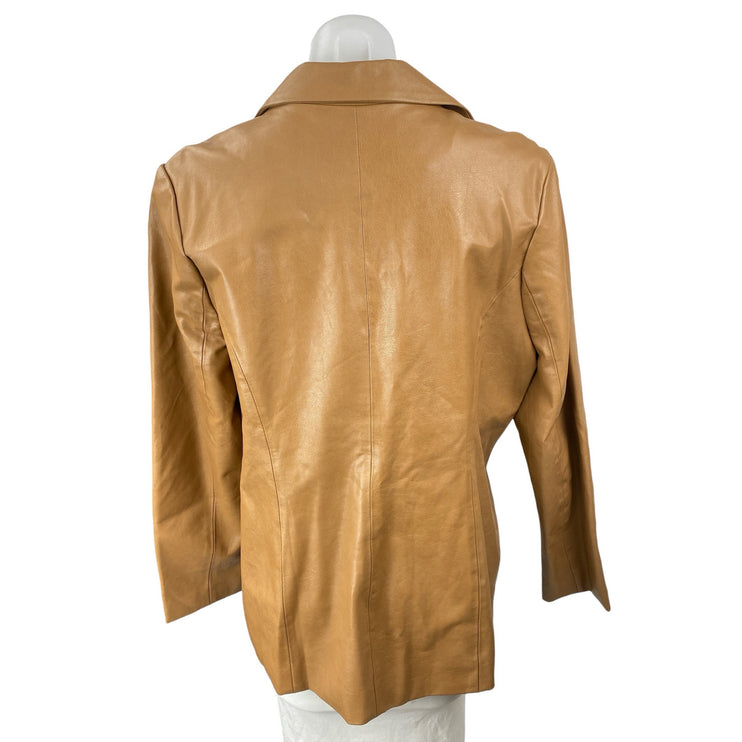 Le Lis Womens Brown Faux Leather Notched Collar Long Sleeve Blazer Coat Jacket L