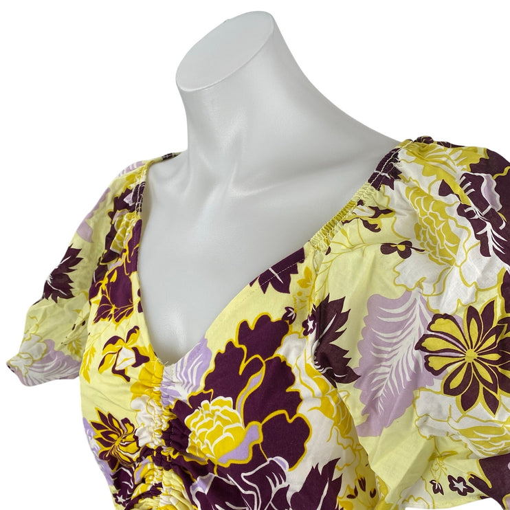 Anthropologie Maeve Womens Multicolor Floral Cinched Crop Peasant Blouse Top M