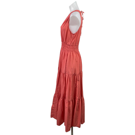 Anthropologie Maeve Coral Orange Sleeveless V-neck Smocked Tiered Maxi Dress 6