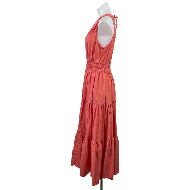 Anthropologie Maeve Coral Orange Sleeveless V-neck Smocked Tiered Maxi Dress 6