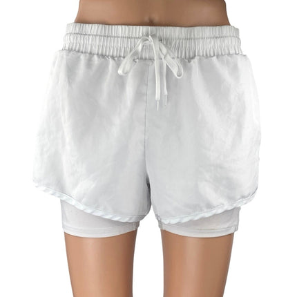 RBX Women's White Elastic Waist Drawstring Activewear Running Sweat Shorts M