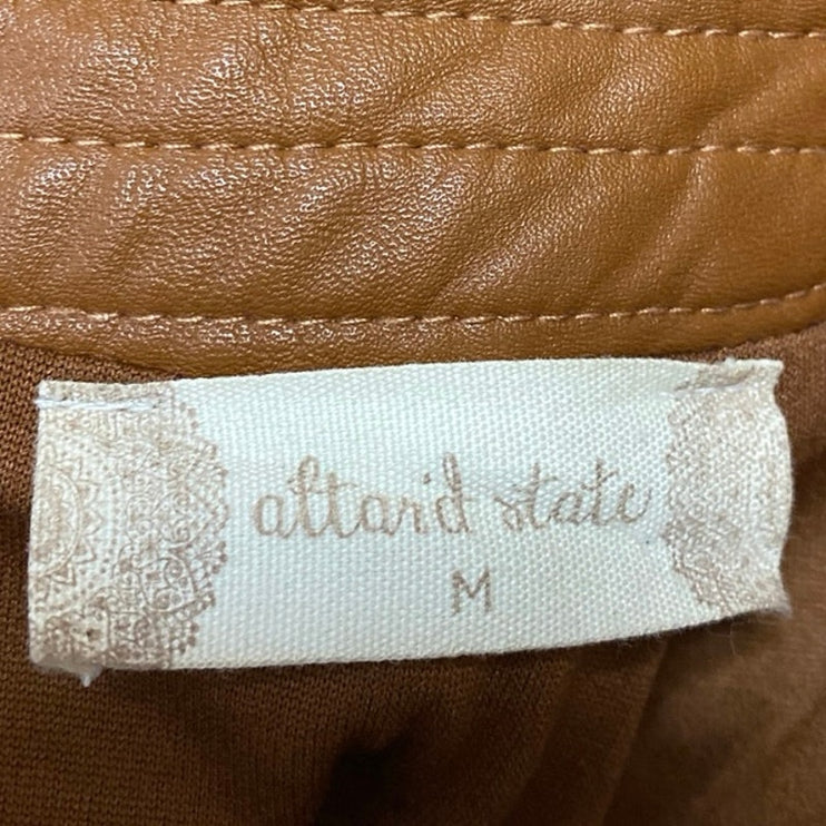 Altar'd State Women's Brown Faux Vegan Leather Asymmetric Mini A-Line Skirt Sz M