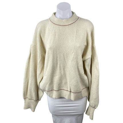 Fox + Hawk Women's Cream Long Sleeve Mock Neck Knit Relaxed Sweater Top Size M