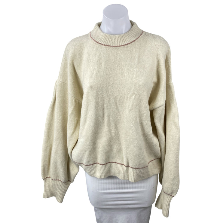 Fox + Hawk Women's Cream Long Sleeve Mock Neck Knit Relaxed Sweater Top Size M