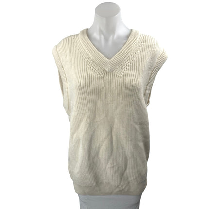 Zara Women's Cream Wool Short Drop Sleeve V Neck Knit Vest Sweater Top Size M