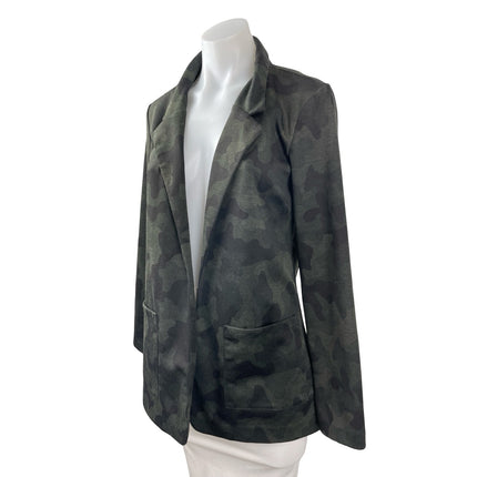 Rachel Zoe Black Green Camo Army Long Sleeve Open Blazer Coat Jacket Size S