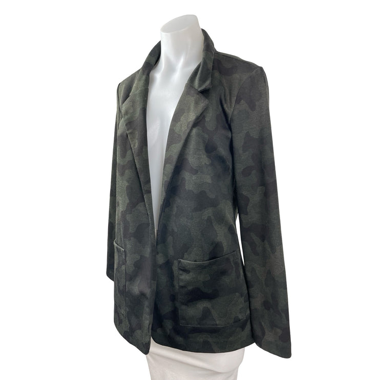 Rachel Zoe Black Green Camo Army Long Sleeve Open Blazer Coat Jacket Size S