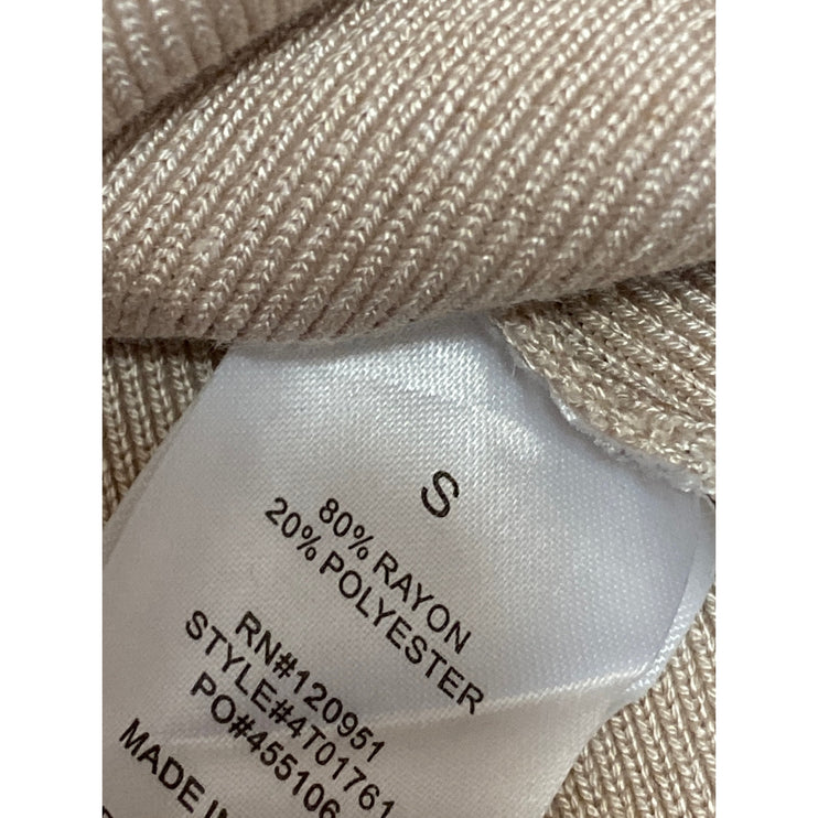 Pink Rose Beige Rib Knit Sleeveless Button Down Sweater Vest Crop Tank Top Sz S