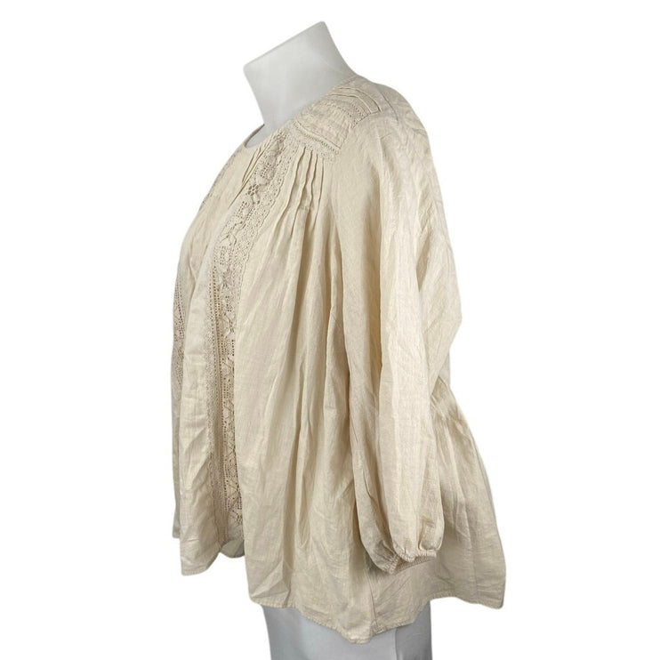 Torrid Women's Cream Pleated Lace Trim Long Sleeve Peasant Blouse Top Size 6