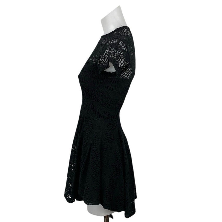 Kendall + Kylie Black Lace Short Sleeve Asymmetric Fit & Flare Mini Dress Size S
