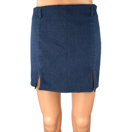 Zara Blue High Waisted Front Slit Zip Mini Straight Pencil Denim Skirt Skort M