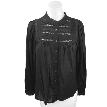 NEW Gap Black Mock Neck Long Sleeve Button Front Peasant Boho Blouse Top Size S