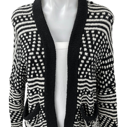Madewell Saunter Black White Knit Geometric Pattern Open Cardigan Sweater Sz XS