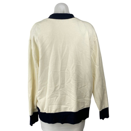 Zara Women's Cream Black Button Down V-Neck Long Sleeve Knit Cardigan Sweater L