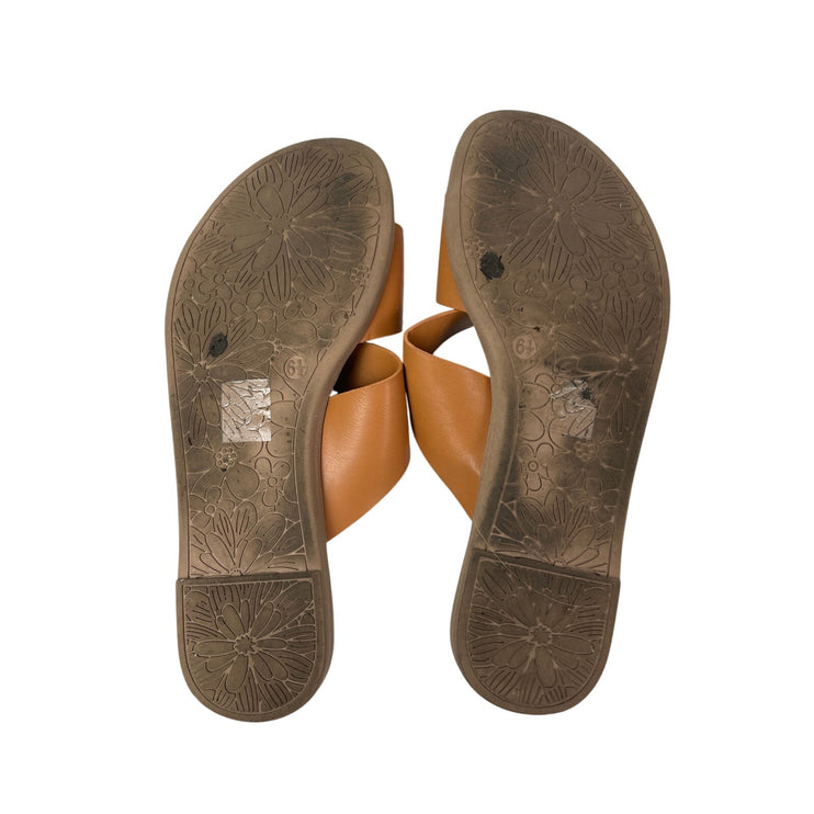 Centro Point Women's Brown Open Toe Slip On Cross Strap Flat Sandals Slides 6.5
