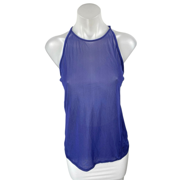 Lululemon Women's Blue Mesh Sheer Sleeveles Crossback Fitness Gym Tank Top Sz 4