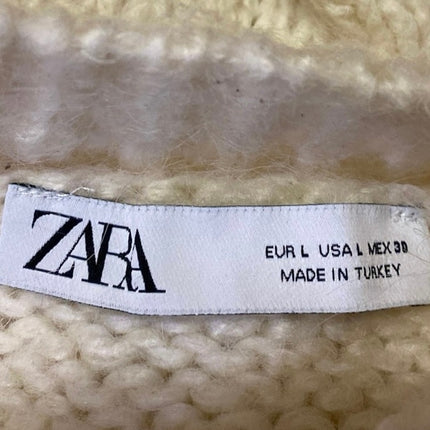Zara Women's Cream Wool Long Sleeve Mock Neck Knit Pullover Sweater Top Size L