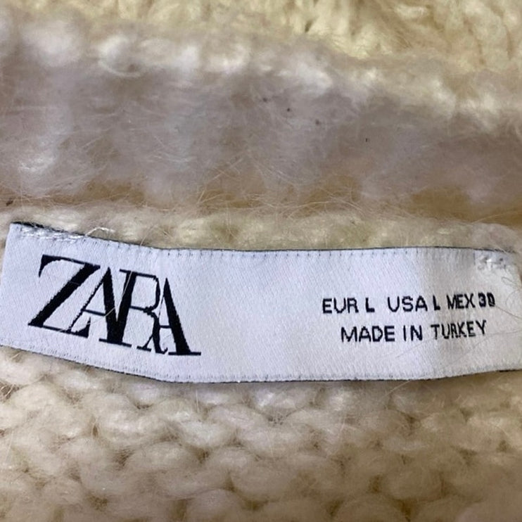 Zara Women's Cream Wool Long Sleeve Mock Neck Knit Pullover Sweater Top Size L