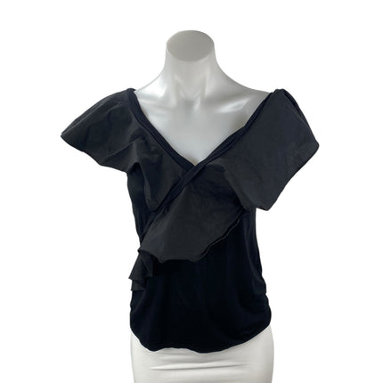 Pookie & Sebastian Womens Black Ruffle Sleeve Faux Wrap V Neck Blouse Top Size S