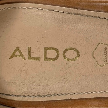 Aldo Nilia Women's Brown Open Toe Ankle Strap Gold High Block Heels Sandals Sz 7