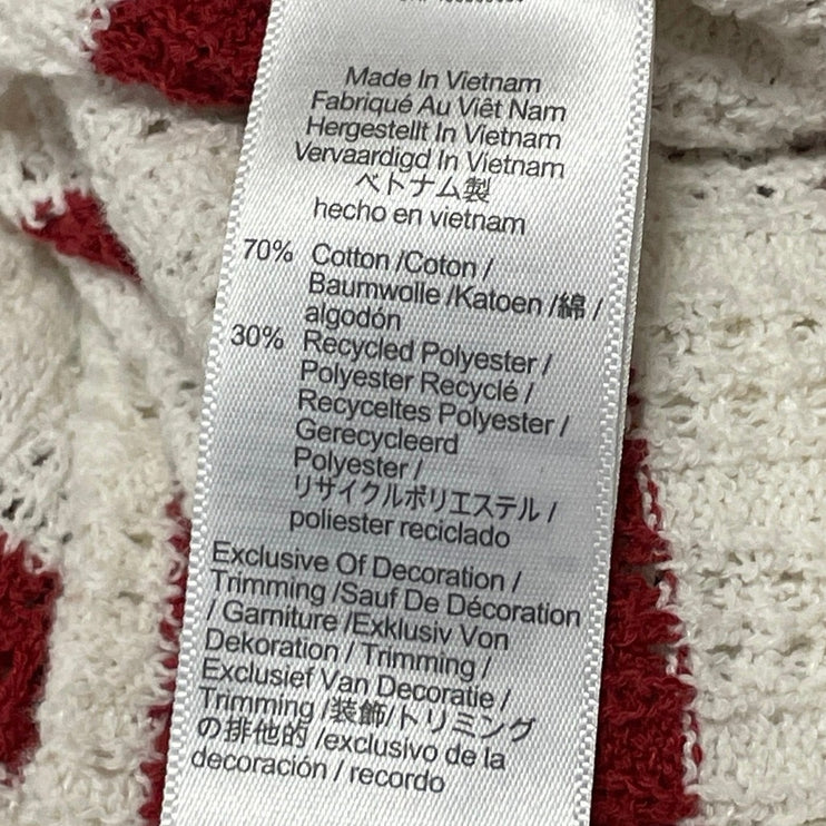 Madewell Women's Cream Red Striped Pointell Knit Short Sleeve Polo Shirt Top M