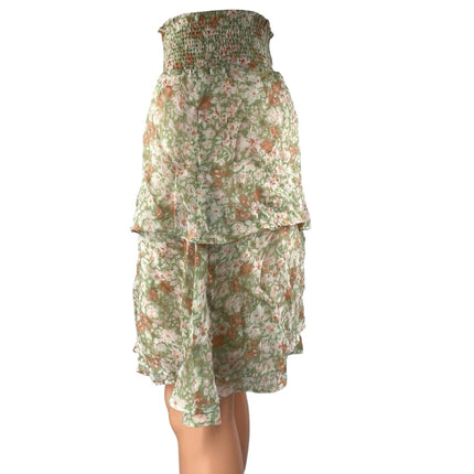 Esqualo Green Multicolor Tiered Ruffle Smocked Peasant A Line Mini Dress Size 4