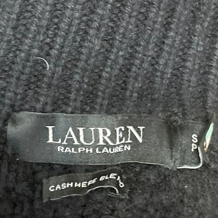 Ralph Lauren Black Cashmere 1/4 Zip Long Sleeves Cable Knit Sweater Top Size SP