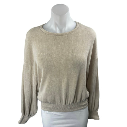 Zara Women's Beige Long Sleeve Crew Neck Pullover Ribbed Knit Sweater Top Size S