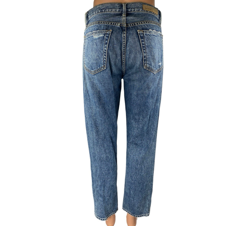 GRLFRND Womens Blue Distressed Medium Wash Mid Rise Straight Denim Jeans Size 25