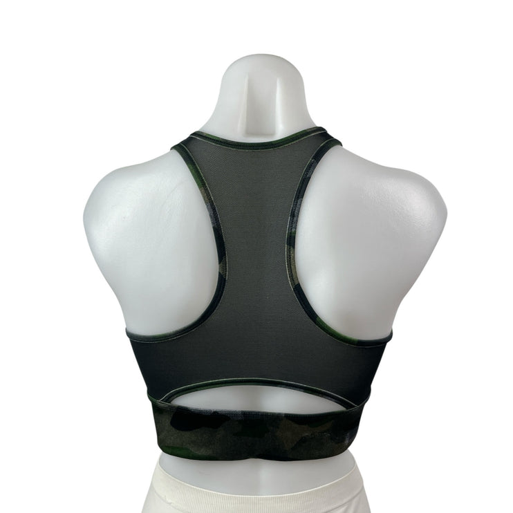 Nike Dri Fit Women's Green Camo Racerback Athletic Sports Bra Crop Top Size M