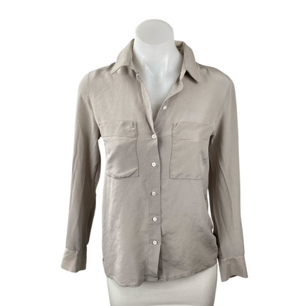 Club Monaco Women's Gray 100% Silk Long Sleeve Pocket Button Down Shirt Top S