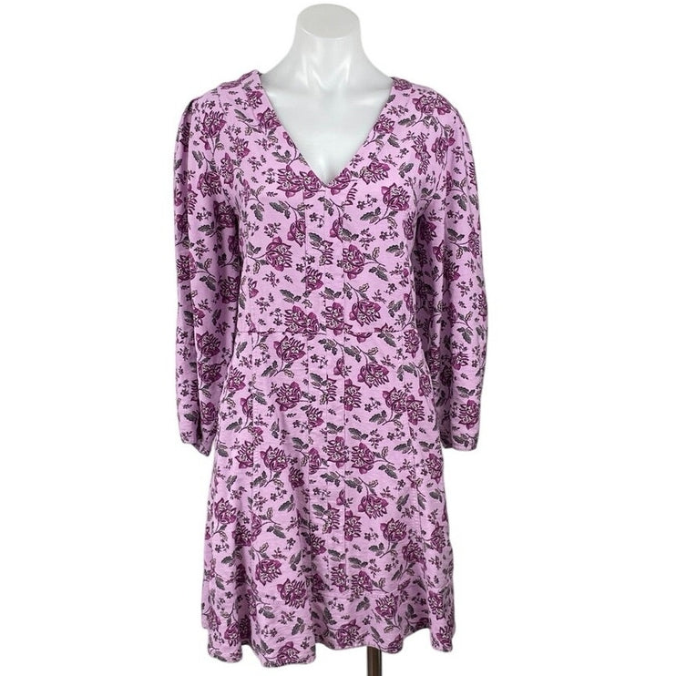 Ann Taylor LOFT Purple Floral Long Puff Sleeve V Neck A Line Mini Dress Size L