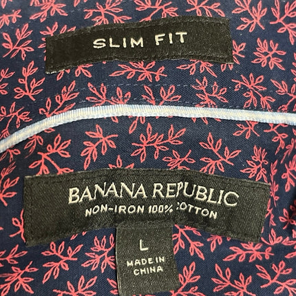 Banana Republic Mens Purple Leaf Non Iron Long Sleeve Slim Button Up Shirt Top L