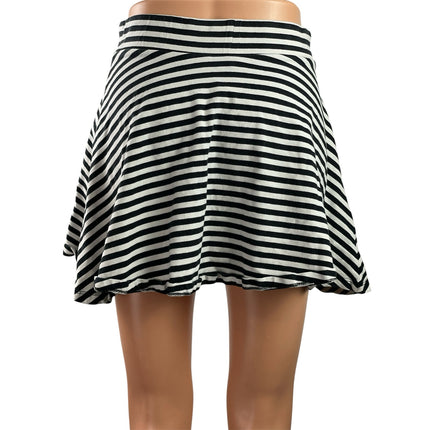 H&M Women's Black White Striped High Waisted Tennis A Line Mini Skirt Size S