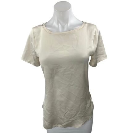 Ann Taylor Women's Cream Silky Satin Crewneck Short Sleeve Shirt Blouse Top XS