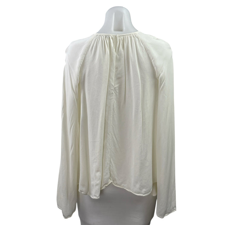 Reiss Women's White Ivory Long Sleeve Keyhole Cut Out Pleated Blouse Top Size 0