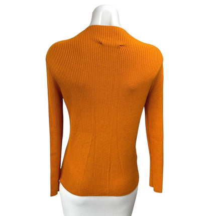 MNG Mango Women's Orange Ribbed Knit Long Sleeve Mock Neck Sweater Top Size M