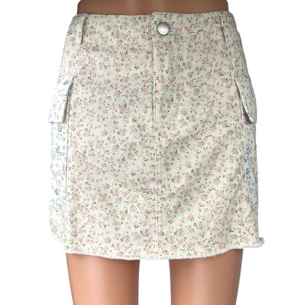 Altar'd State White Pink Floral Print Raw Hem Straight Pencil Mini Cargo Skirt M